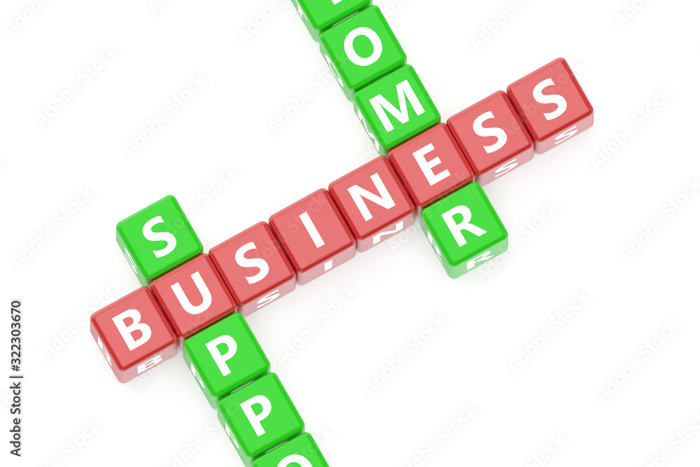 3D Rendering Business Text on Red Square Boxes 3D Rendering Business Text on Red Square Boxes