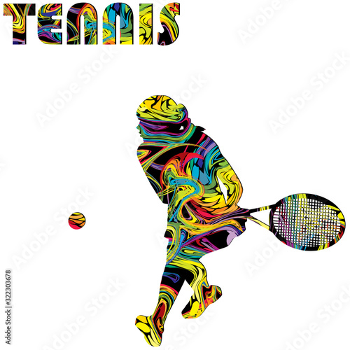 Tennis poster with colorful silhouette of a woman tennis player