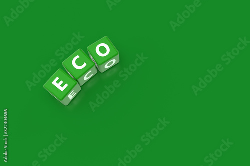 3D Rendering Eco Text on Green Square Boxes