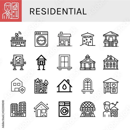 residential simple icons set