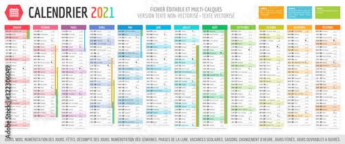 Calendrier 2021 - Fichier éditable et multi-calques