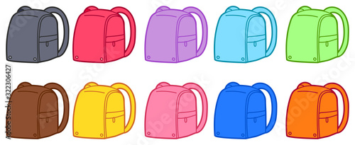 かわいい　イラスト　小学校　アイコン　セット　ランドセル