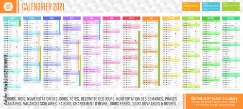 Calendrier 2021 - Fichier éditable et multi-calques