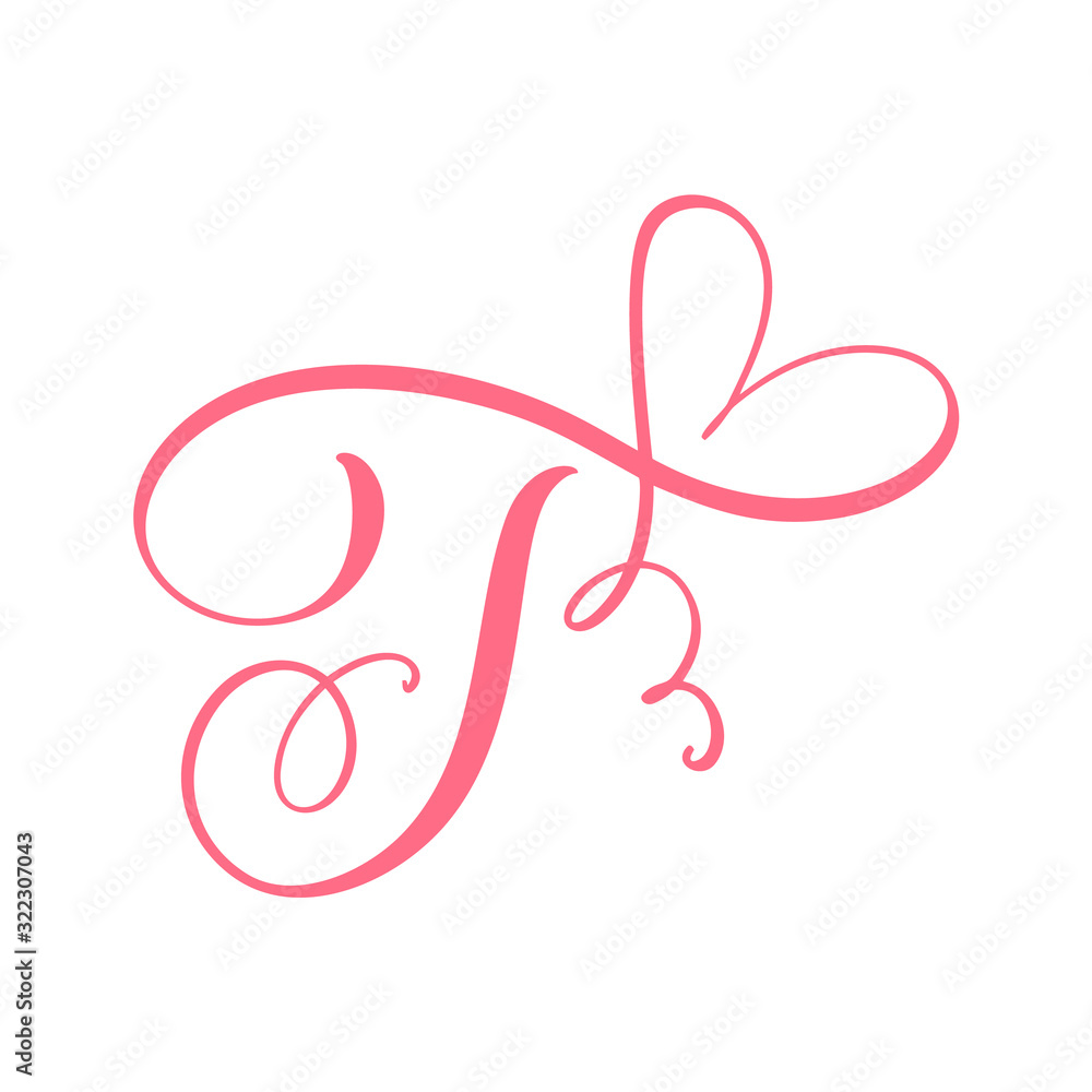 Vector Vintage floral monogram letter T. Calligraphy element heart ...