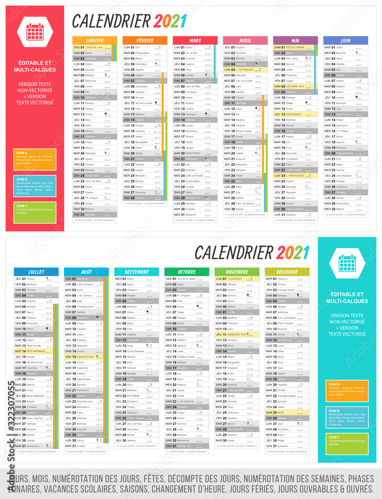 Calendrier 2021 - Fichier éditable et multi-calques Calendrier 2021 - Fichier éditable et multi-calques