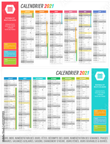 Calendrier 2021 - Fichier éditable et multi-calques