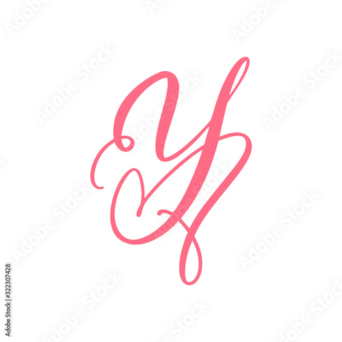 Vector Vintage floral monogram letter Y. Calligraphy element heart logo Valentine card flourish frame. Hand drawn Love sign for page decoration and design illustration