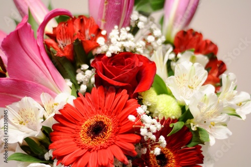 bouquet of red  pink and white flowers