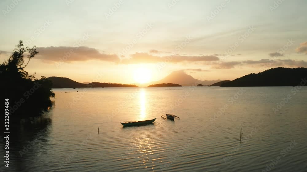 WS AERIAL Landscape with sea at sunset, El Nido, Palawan, Philippines WS AERIAL Landscape with sea at sunset, El Nido, Palawan, Philippines