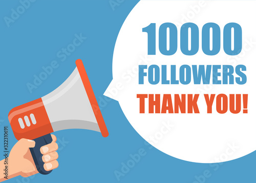 1000 Followers Thank You - Male hand holding megaphone