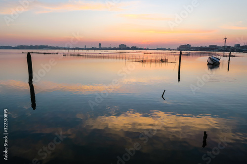 view of chiggia and sottomarina in venice at sunset photo