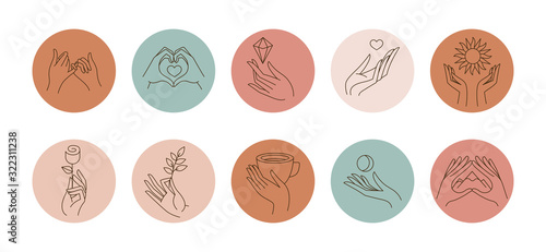 Vector set of icons and emblems for social media story highlight covers