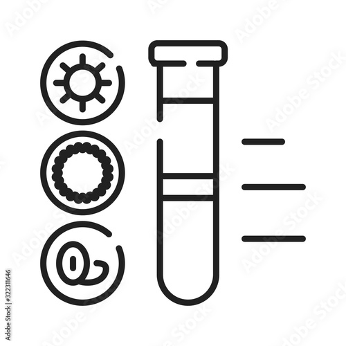 Composition blood black line icon. Elements blood in test tube concept. Medical and scientific concept. Pictogram for web, mobile app, promo. UI UX design element. Editable stroke.