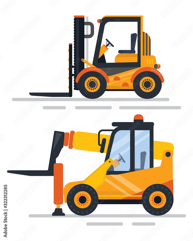 Construction of new infrastructure vector, isolated machinery used in building. Reactor and excavator, automated mechanical objects, flat style loader Construction of new infrastructure vector, isolated machinery used in building. Reactor and excavator, automated mechanical objects, flat style loader