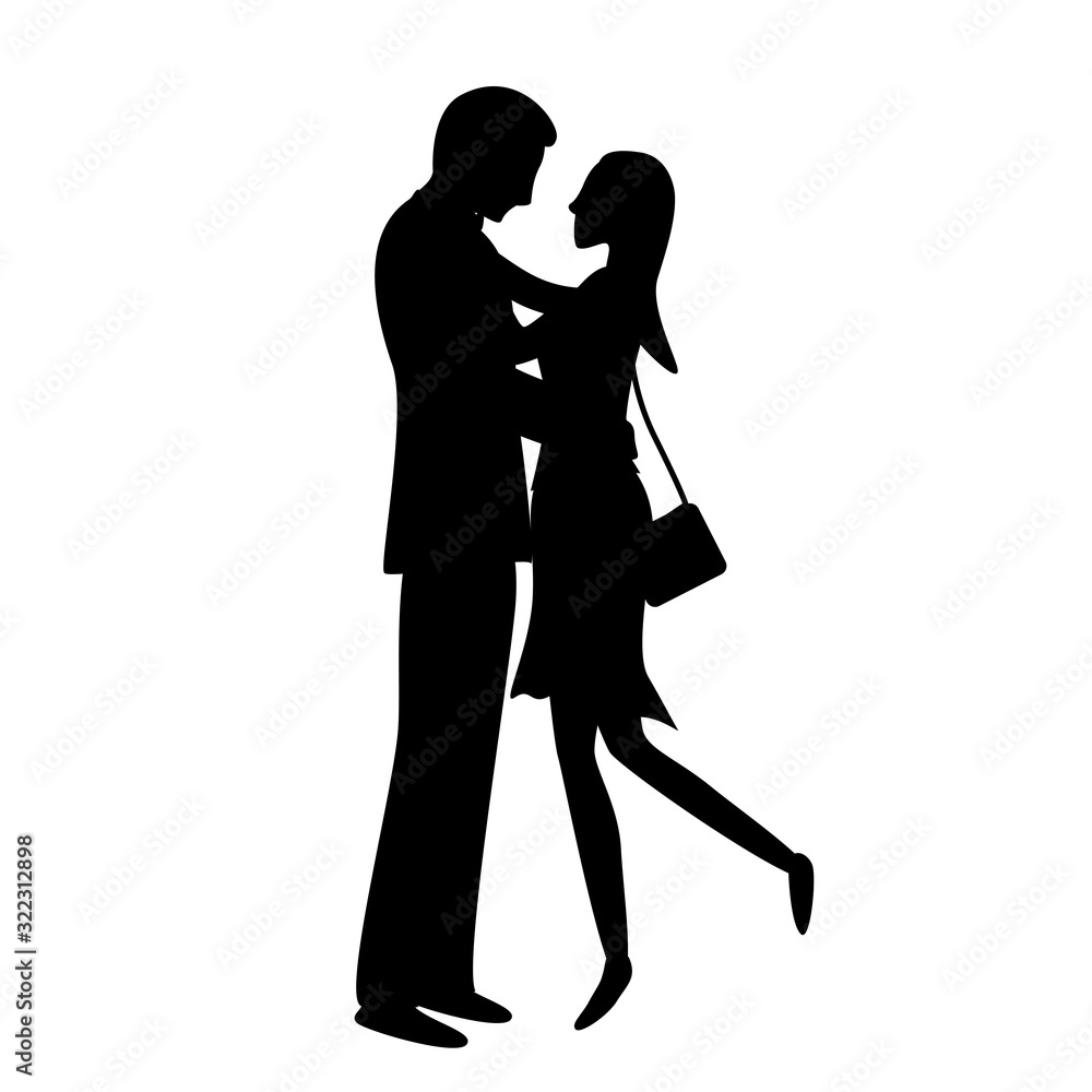 A couple of cute lovers. Flat vector silhouette illustration.
