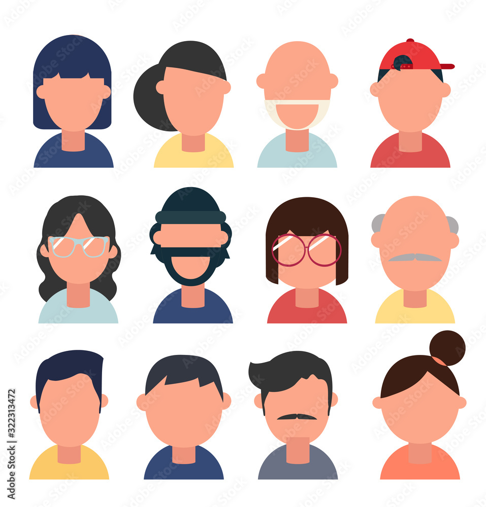 Male and female faces Flat avatar collection Male and female faces Flat avatar collection