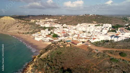 Aerial view of Praia do Burgau, Budens, Portugal photo