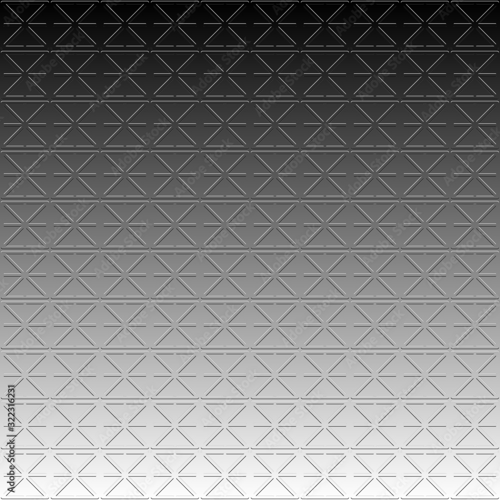 Fototapeta premium Bas-relief illustration with repetitive geometric shapes covering the background. Black and white design for pattern, web, wallpaper, digital graphics and artistic decorations.