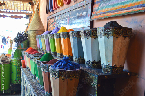 Moroccoan colorful spices, herbs, stalls at markets and souks photo