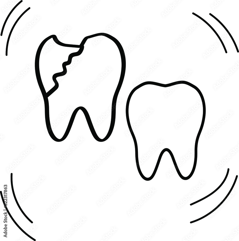 Sick and healthy tooth isolated in doodle style. Broken tooth on white background. Vector illustration for dentist. Sick and healthy tooth isolated in doodle style. Broken tooth on white background. Vector illustration for dentist.