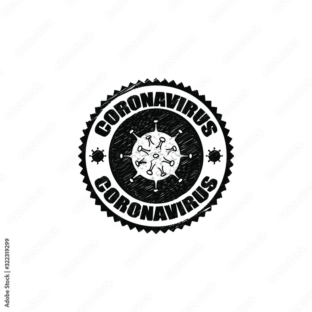 coronavirus icon and round distressed stamp seal with Coronavirus text. Coronavirus icon, 2019-nCov novel coronavirus concept resposible for asian flu outbreak and coronaviruses influenza as dangerous