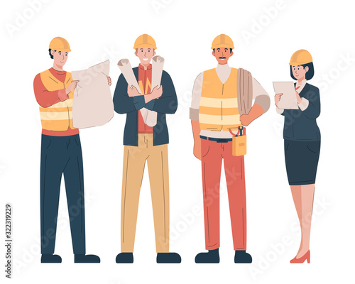 Construction engineer, technician and builders. Professional contractor worker with safety helmet