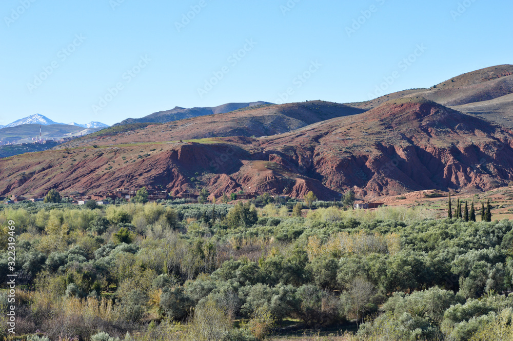High atlas mountains, greenery and deserts in the Morocco 