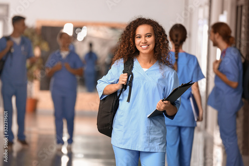 African-American student in corridor of medical university photo