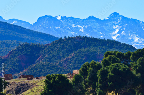 High atlas mountains including mount ain Jabal Toubkal from Imlil and the valley around in Morocco