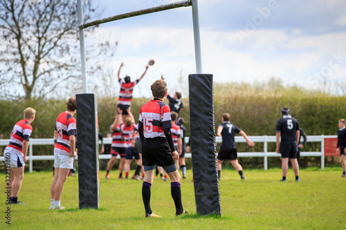 Εκτύπωση καμβά Rugby game line-out, framed with the rugby posts, horizontal image