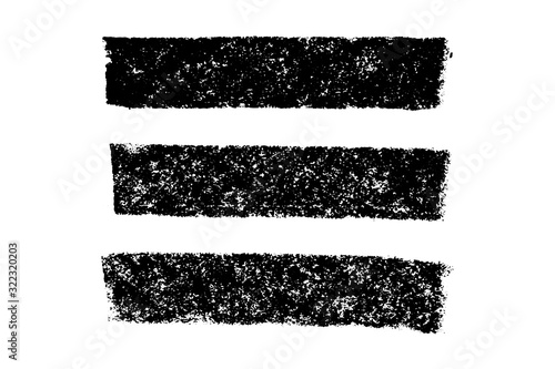 Set of grunge black chalk texture stripe brush on white background