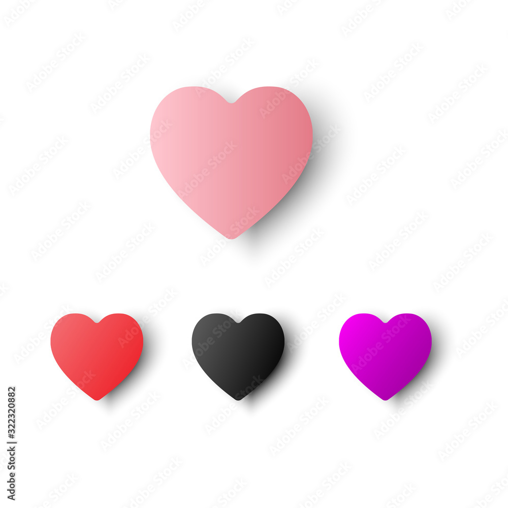 Valentine heart symbol. Vector heart icon color pink, red, black, magenta design.