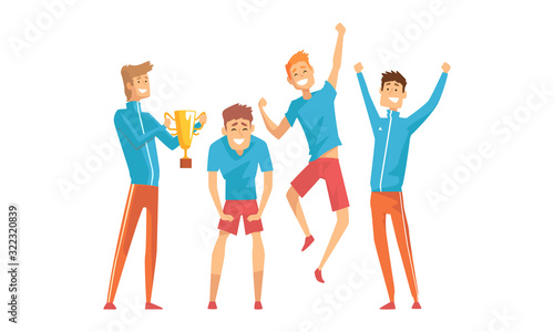 Professional Athletic Men in Sportswear Set, Sportsmen Characters Celebrating Victory Vector Illustration