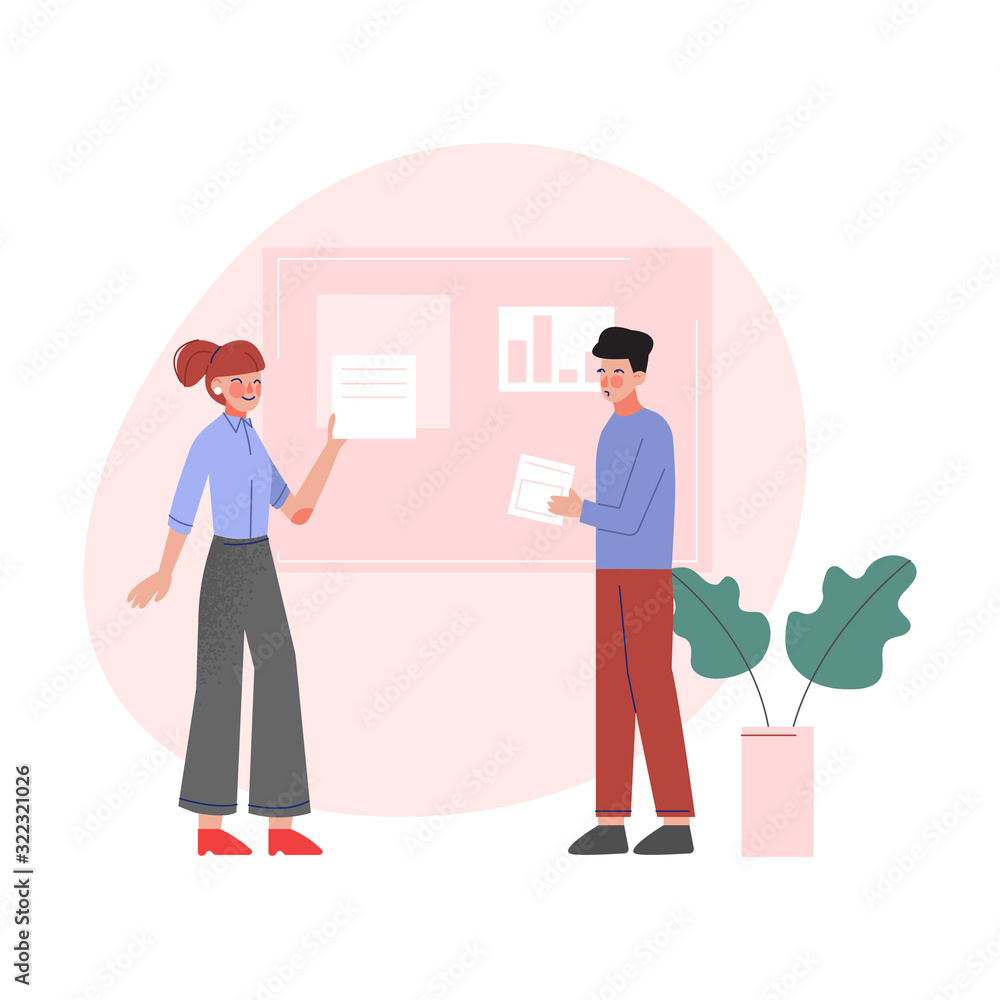 Creative Business People, Emloyees Characters Working in Coworking Space, Modern Office Interior Vector Illustration