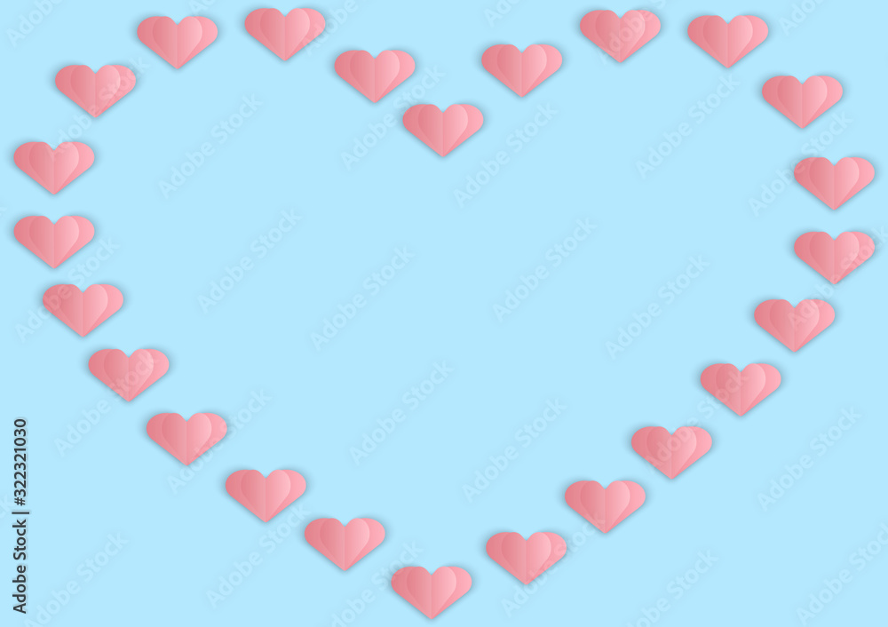 Elements in shape of heart on pink background, card festival love, sweethearts, greeting card design background.