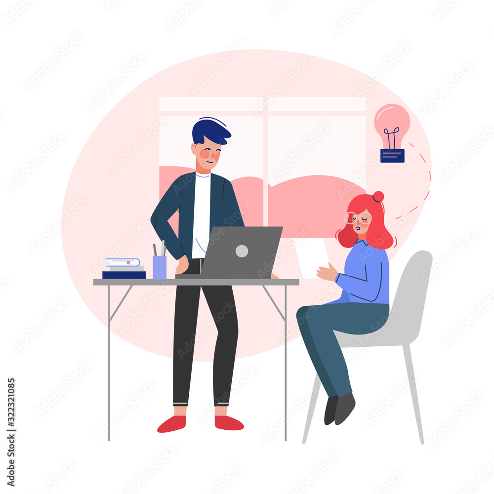 Creative Business People, Office Emloyees Characters Working in Coworking Space Vector Illustration