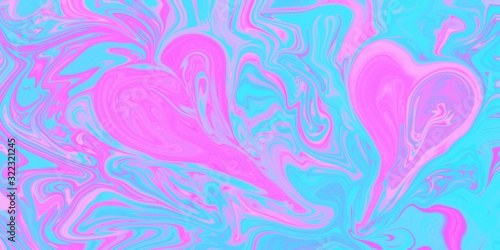 Background streaks of blue and pink paint in the form of a heart