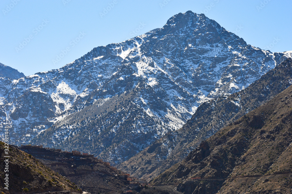 High atlas mountains including mount ain Jabal Toubkal from Imlil and the valley around