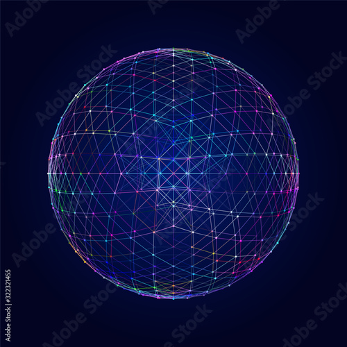 Sphere with dot and lines. Colorful structure. Science and technology. Vector Illustration