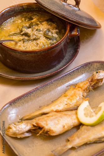 Delicious and served "Arroz de Grelos com Fanecas" is a typical Portuguese plate.