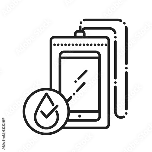 Plastic PVC waterproof case for smartphone black line icon. Ziplock bag protect concept. Pictogram for web page, mobile app, promo. UI UX GUI design element