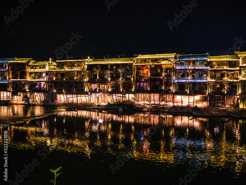 Scenery view in the night of fenghuang old town .phoenix ancient town or Fenghuang County is a county of Hunan Province  China