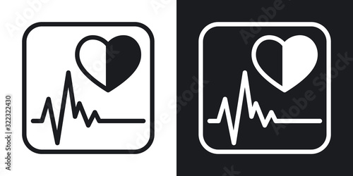 Health app icon for smartphone, tablet, laptop or other smart device with mobile interface. Minimalistic two-tone version on black and white background