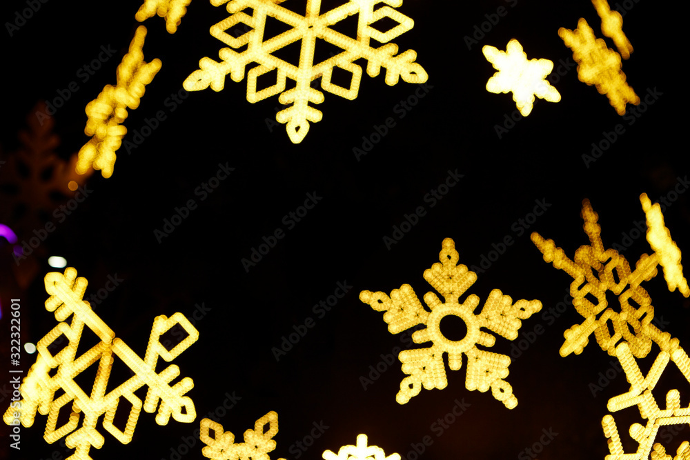 Snow flake design lighting decoration with defocus effect Snow flake design lighting decoration with defocus effect