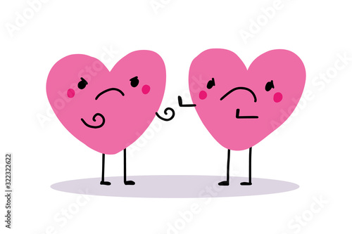 One heart wants to hit another hand drawn vector illustration in cartoon comic style