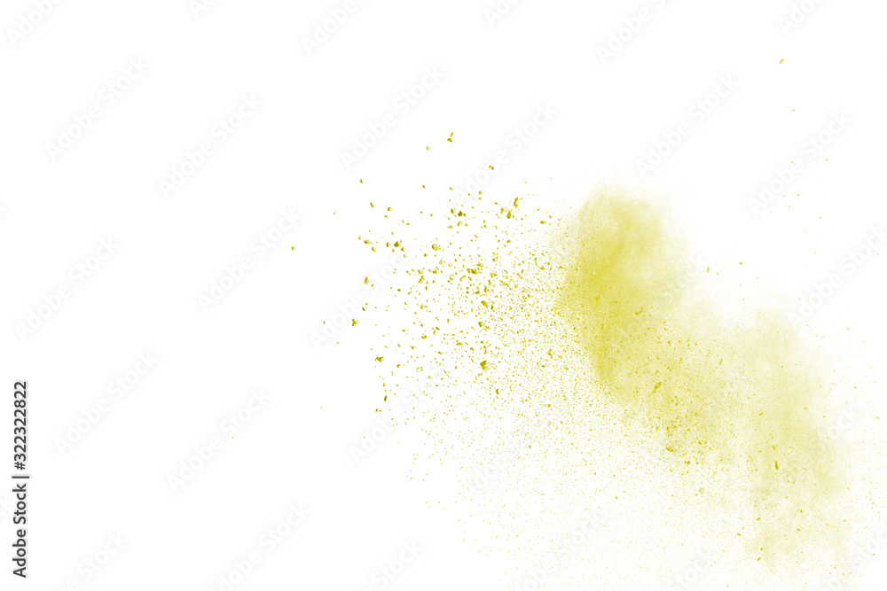 Yellow powder explosion on white background. Colored cloud. Colorful dust explode. Paint Holi. Yellow powder explosion on white background. Colored cloud. Colorful dust explode. Paint Holi.
