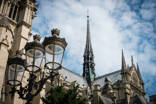 The burnt spire of Notre Dame de Paris color photo