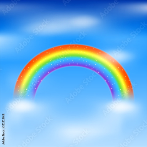 Rainbow icon isolated on blue sky background