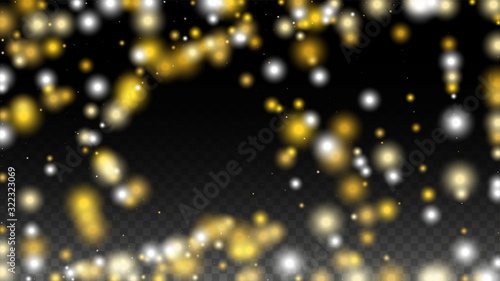 Gold Glitter Vector Texture on a Black. Golden Glow Pattern. Golden Christmas and New Year Snow. Golden Explosion of Confetti. Star Dust. Abstract Flicker Background with a Party Lights Design. 