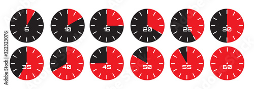 Vector set of analog displays showing different times for a minute